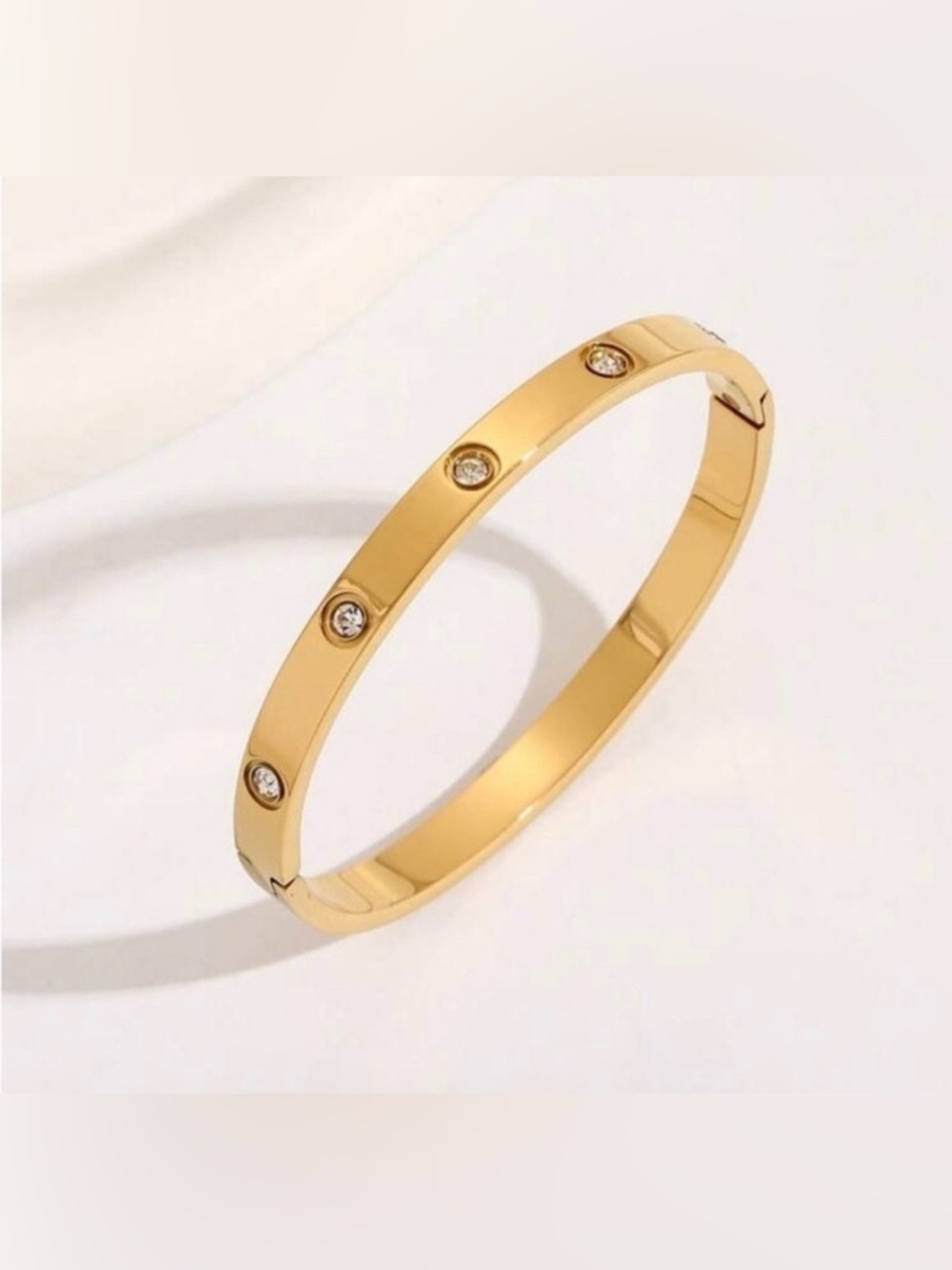 Gold Plated Stainless Steel Rhinestone Bangle Bracelet